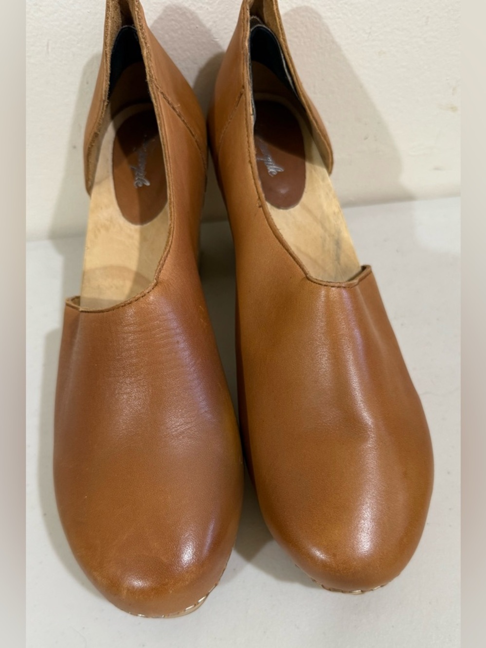 Free People Cognac Leather Platform Clog Mules - Picture 8 of 10